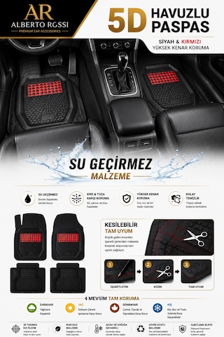 Ford Mustang E-mach Usa 2021 Sonrası Model Uyumlu Venüs Kırmızı 5d Havuzlu Paspas Yumuşak Kaymaz Taban