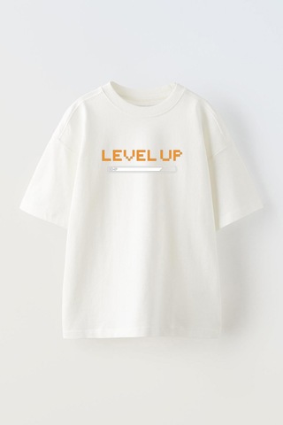 Thewert Unisex Level Up Tasarım Baskılı Pamuk Beyaz Oversize T-shirt
