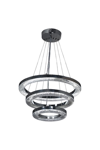 Kristal 3 Lü Halka Krom Avize 3 Renkli Kumandalı Modern Salon, Yemek Masası, Mutfak, Antre Çocuk Odası Aydınlatma Gümüş