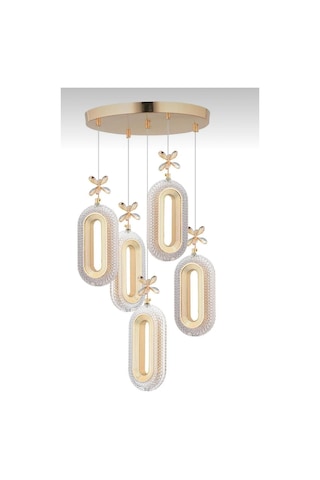 5'li Gold Kaplama Sarkıt Led Salon Avize 3 Renk Ledli Gold