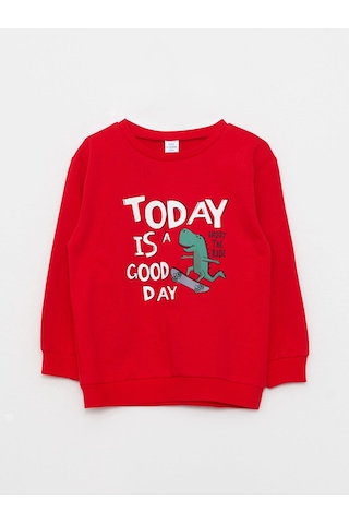 LC Waikiki Lcw Baby Kırmızı Bisiklet Yaka Uzun Kollu Baskılı Erkek Bebek Sweatshirt Brıght Red