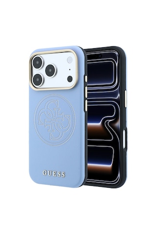 Apple iPhone 18 Pro Max Uyumlu Kılıf Guess Lisanslı M-safeli Pu Delikli 4g Ve Yazı Logolu Kapak Açık Mavi
