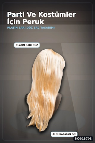 Uzun Duz Sentetik Parti Peruğu 60 Cm - Yetiskin Kostum Aksesuari Tekli Bx-313701 Açık Gri