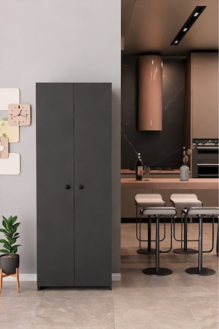 150 Cm 2 Kapaklı 5 Raflı Çok Amaçlı Mutfak Dolabı Kiler Düzenleyici Organizer Ve Erzak Dolabı Antrasit