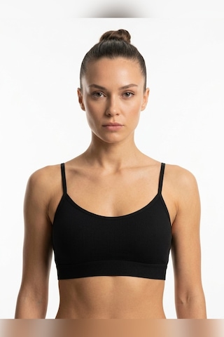Mataş Kadın İnce İp Askılı Pedli Fitilli Pamuklu Büstiyer Crop Bralette Siyah