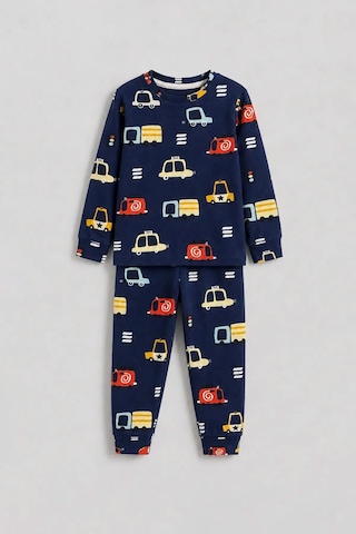 Zuzunga Araba Desenli Pamuk Süprem Kumaş Erkek Bebek - Çocuk Pijama Takımı Lacivert