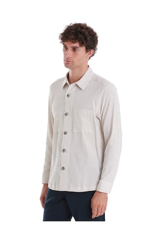 Hatemoğlu Bej Klasik Fit Çizgili Uzun Kollu Overshirt Gömlek Ceket 24d190000048 25 Bej