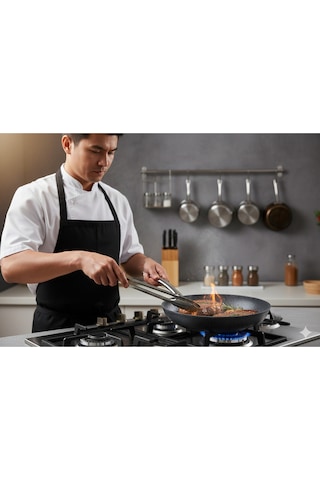 Polochef Megatron Granit Çelik Saplı Izgara,patates,balık Kızartma Tavası Büyük Boy Mega 32 Cm Gri