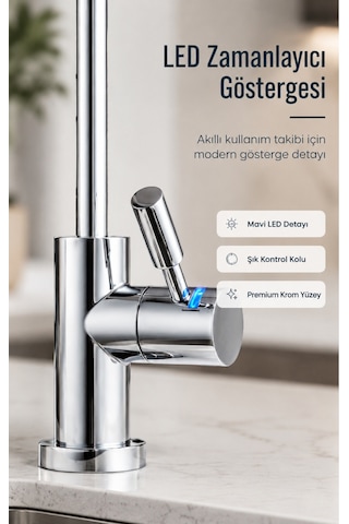 Ncps883cp-l Led Göstergeli Krom Arıtma Musluğu Premium Ro Musluk Gümüş
