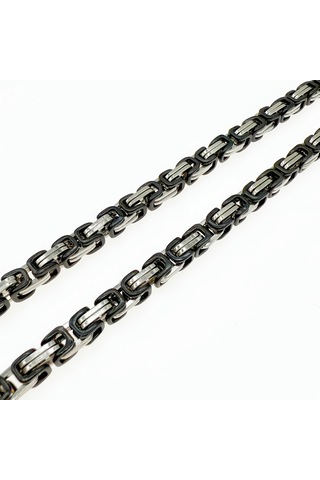 Çelik Kolye Kral Zincir Model 0.5 Mm Kalınlık 55 Cm Uzunluk Bizans Bağlantı Gümüş Silver Siyah Black Gümüş - Siyah