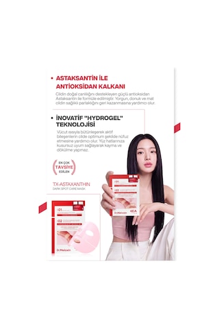Tx Astaxanthin Leke Karşıtı Hidrojel Aydınlatıcı & Ton Eşitleyici Yüz Maskesi 4 Adet
