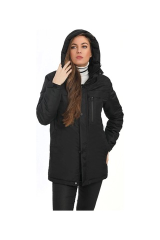 Spor Kadınpolarlı Kürklü Su Ve Rüzgar Geçirmez Kapüşonlu Mont Parka-117 Siyah