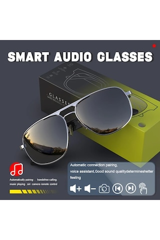 Honeybeeshop Kablosuz Akıllı Sesli Gözlük Altın Çerçeve Koyu Altın Renkli Lens Hd Ses Otomatik Çağrı Cevaplama Uzun Pil Ömrü Tatil Hediyesi