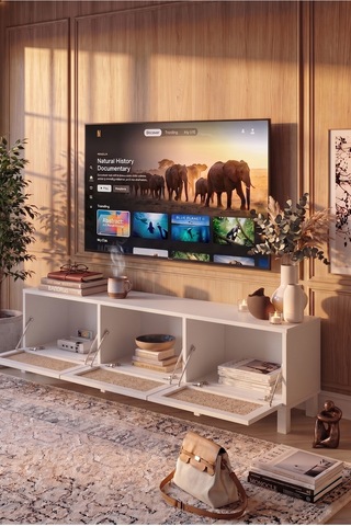Dune Tv Ünitesi Sehpası Ahşap Ayaklı 3 Ahşap Jüt Kapaklı 180cm Beyaz-jüt Dn2-wj