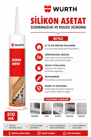 Würth Silikon Asetat Beyaz Sızdırmazlık Ve Dolgu Silikonu 310 Ml