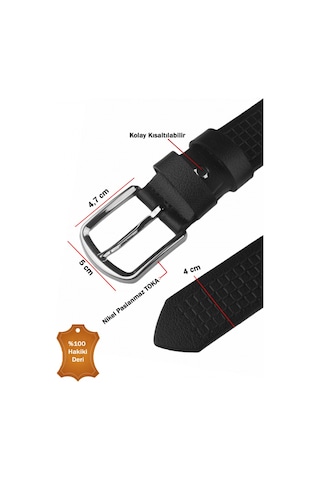 Deepsea Erkek Siyah Kare Desenli Hakiki Deri 4 Cm Kemer Spor Günlük Model Kemer 2402620 Siyah