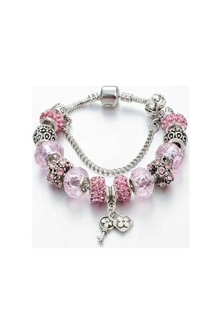 Yeni Tarz ,pembe Crystal Şık Kalp , Aşk Sevgi Charmlı Bileklik, Ahşap Kutu İçerisinde Gümüş Gümüş