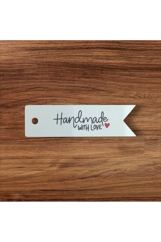 Store Handmade With Love Ve Kalp Renkli Baskılı Karton Etiket 100 Adet 7cmx2cm Yapışkansız Çok Renkli