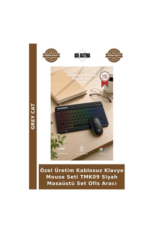 Özel Üretim Kablosuz Klavye Mouse Seti Tmk09 Siyah Masaüstü Set Ofis Aracı