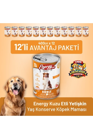 Energy Kuzu Etli Yetişkin Yaş Köpek Maması 400 G - 12 Adet
