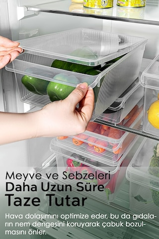 9'lu Kapaklı Buzdolabı Düzenleyici Set - Meyve Sebze Saklama Kabı Dolap İçi Organizer 3x 4-6-8 Lt Şeffaf