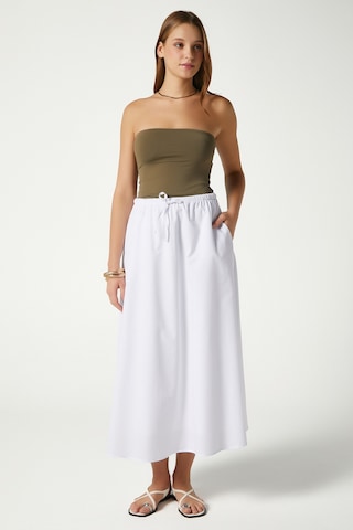 Kadın Seaside Beyaz Astarlı Bel Lastikli Cepli Dokuma Uzun Etek Beyaz