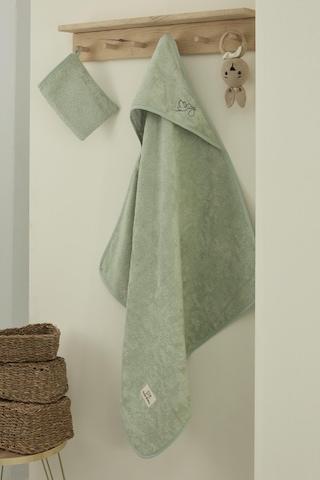 Bambu Antibakteriyel Bebek Nakışlı Havlu Kundak 75x75 Ve Kese Yeşil