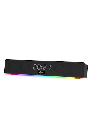 Lecoo DS103 Kablosuz Bluetooth 10W RGB Saat/Alarm Stereo Soundbar Hoparlör Siyah