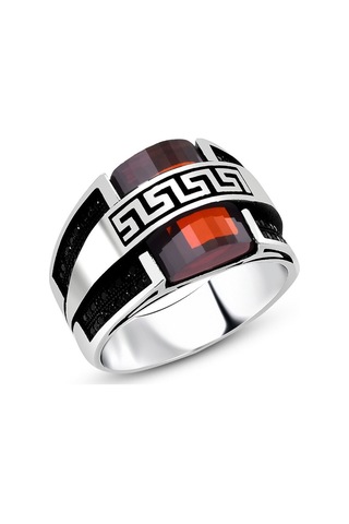 Kırmızı Zirkon Taşlı 925 Ayar Gümüş Menderes Yüzüğü (429371482)