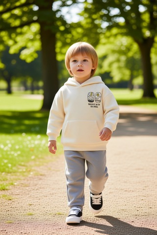 Frm Erkek Çocuk Şardonlu Kapüşonlu Sweatshirt Ve Eşofman Altı Kombina Ekru