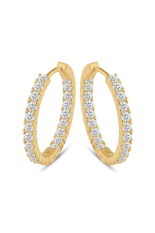 Halka Gümüş Küpe Zirkon Taşlı Gold Büyük