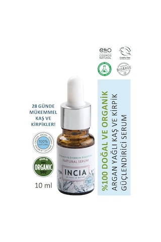 INCIA %100 Doğal Kaş ve Kirpik Serum Bitkisel Yoğunlaştırıcı Yoğun Bakım Yağı Vegan 10 ML