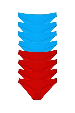 8 Adet Süper Eko Set Likralı Kadın Slip Külot Kırmızı Ve Mavi Kırmızı