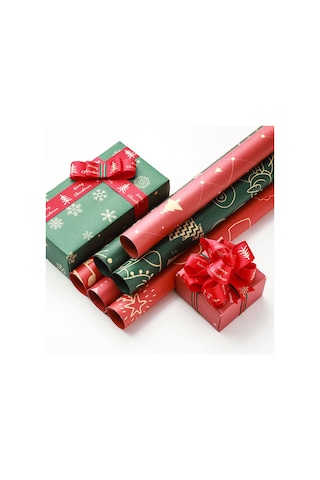 Yılbaşı Karışık Desenli Yeşil Çiçek Ambalaj Kağıdı, Hediye Paketl