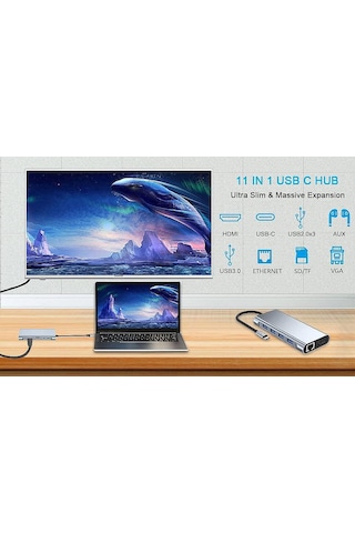 Molix Mx-1001 11-in-1 Type-c Çok Fonksiyonlu Hub - 4k Hdmı, Vga, Ethernet, Pd Şarj Ve Kart Okuyucu Adaptör