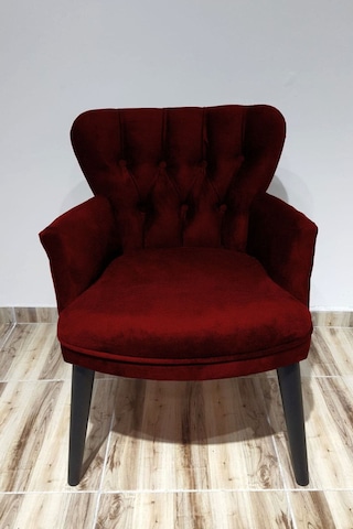Kayser Home Berjer - Tekli Koltuk - Düz Renk Kumaş - Ahşap Ayak - Nubuk Kumaş - Bordo Bordo