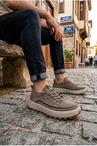 Guja 26y514 Rahat Hafif Taban Tekstil Lastik Bağcıklı Sneaker Erkek Ayakkabı Haki
