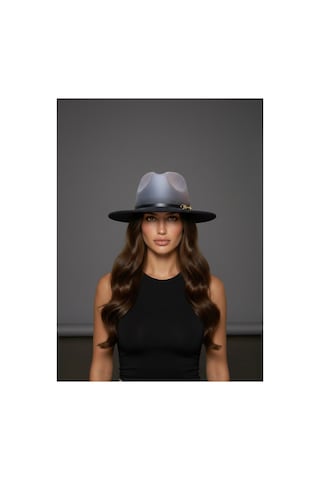 Gigi Luxe Özel Tasarım Fedora Fötr Şapka Ayarlanabilir Gold Aksesuarlı Kovboy Fötr Siyah Siyah