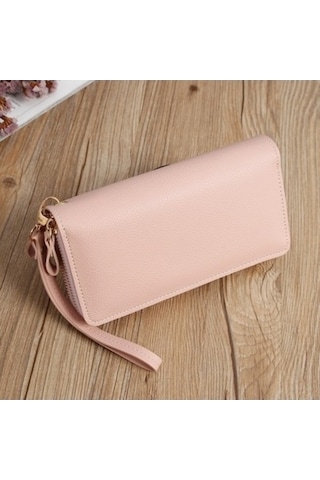 Trendooze Çift Fermuarlı Bayan Uzun Çanta - Ekleme Bozuk Para Çantası - Siyah Siyah