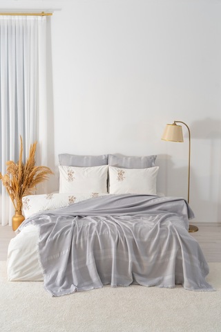 Amara Taş Nakışlı Çift Kişilik %100 Pamuklu Nevresimli Pike Seti - 7 Parça Çeyiz Seti Taş