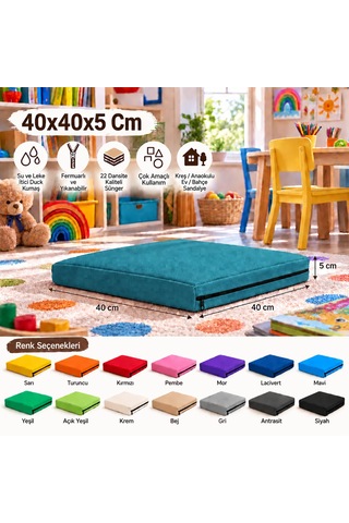 40x40x5 Cm Kare Minder - Sandalye Minderi - Kreş Anaokulu Oyun Aktivite Minderi - Bahçe Dekor Minderi Petrol Mavi