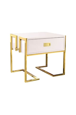 Barbara Gold Metal Beyaz Yan Sehpa