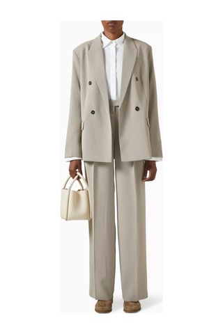 12storeez Krep Kumaş Straight Fit Blazer Ceket, 80 Ler Ilhamlı Feminen Kesim Bej