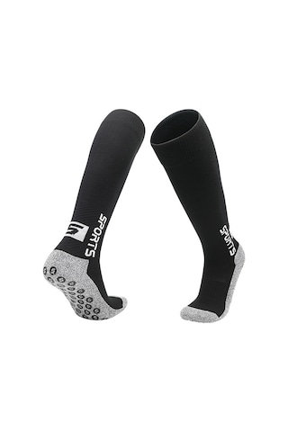 Konesam Uzun Çorap Spor Antibakteriyel Kokusuz Kaymaz Altı Futbol Basketbol Geniş Beden Siyah Siyah