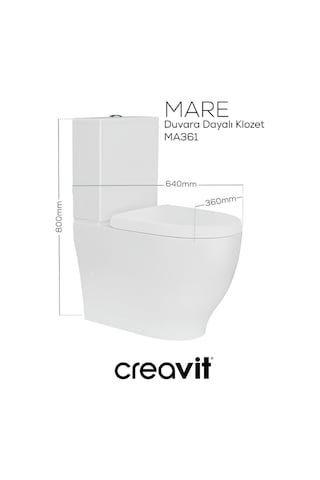 Creavit Mare Beyaz Kanalsız Duvara Sıfır Klozet Takımı Ma361, Creavit Mare Duroplast Yavaş Kapak Beyaz