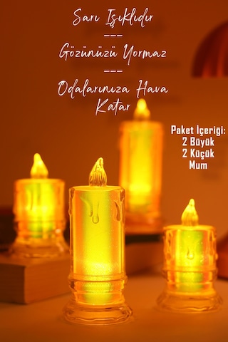 4 Adet Led Mum Simli Tipi Pil Dahil Dumansız Alev Ledli Yapay Dekoratif Mum Işığı Pt421-23 Şeffaf