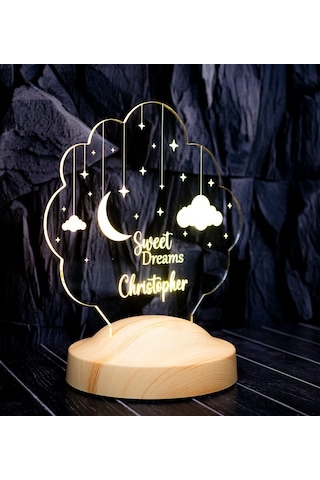 Ay Ve Yıldız Tasarımlı Gece Lambası, İyi Geceler Hediyesi Kişiye Özel Çocuk Odası Dekoru, İsimli Bebek Hediyesi Led Lamba