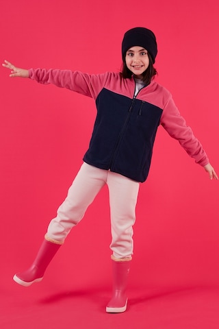 Lela Yumuşak Dokulu Fermuarlı Renk Bloklu Dik Yaka Cepli Hırka Unisex Çocuk Polar 5905001 Fuşya-Lacivert