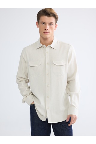 Lcwaıkıkı Classic Bej Regular Fit Keten Karışım Erkek Gömlek
