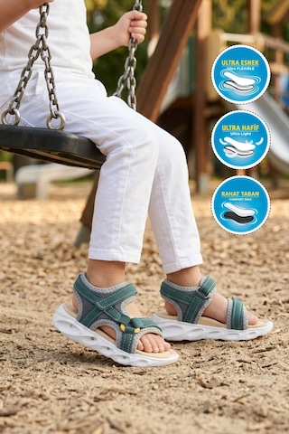 Cool Sage F Petrol Unisex Cırtlı Işıklı Çocuk Sandalet